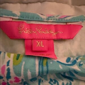 Lilly Pulitzer Blue and Pink Patterned Romper XL